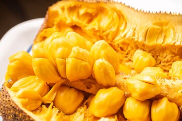 Closed up shot of opened jackfruit or locally known as cempedak/chempedak