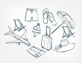 travel stuff sea vector single one line isolated design element