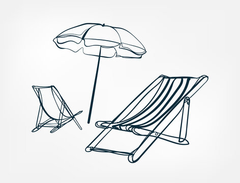 sun lounger umbrella travel vector single one line isolated design element