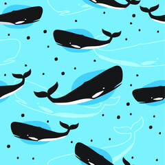 whale sperm seamless pattern with light blue background