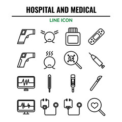 hospital and medical icons. Vector line icons set. Premium quality. Simple thin line design. Modern outline symbols collection.