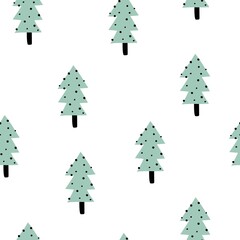 seamless pattern with cartoon trees. Forest, simple flat vector. hand drawing. design for fabric, print, wrapper