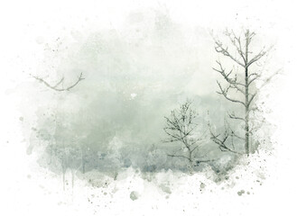 Winter landscape, blank for text or postcard, watercolor illustration