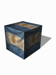 The geometric cube is painted in the colors of the Argentine flag. Isolated object. 3D rendering