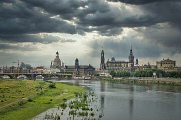 Dresden city view from the vineyards with clouds