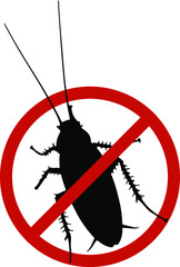 Anti-cockroach, pest control, destruction of parasites, stop insect (vector, black contour, isolated, white background)