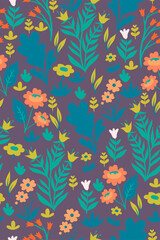 Fototapeta na wymiar Seamless pattern with flowers and leaves. Vector graphics.