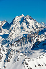 French Alps from Mont Vallon in Meribel Mottaret Les Trois Vallees 3 Valleys ski area France