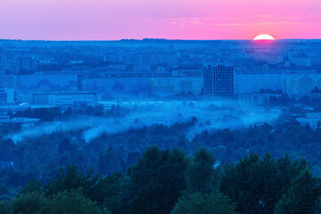 Panorama of Rzeszow at sunset
