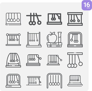 Simple set of newton cradle related lineal icons.