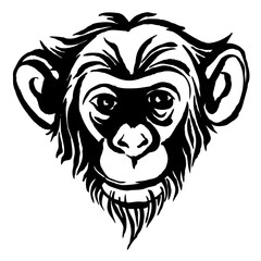 Hand drawn portrait of  monkey chimpanzee. Black and white