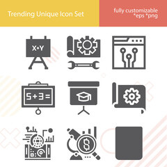 Simple set of abstract thought related filled icons.