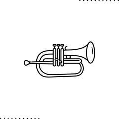 trumpet, brass instrument vector icon in outline