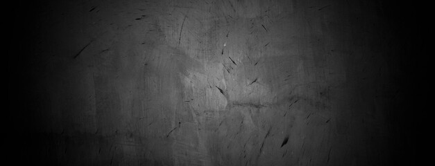 Old wall texture cement dark black gray panorama background abstract grey color design are light with white gradient background.