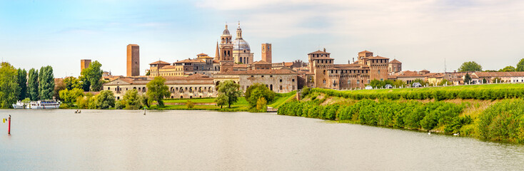 Panoramic view at the City of Mantova (Mantua) with  Lake (Lago di Mezzo) in Italy