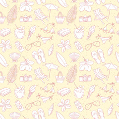 Cute hand drawn sketch line icons seamless pattern