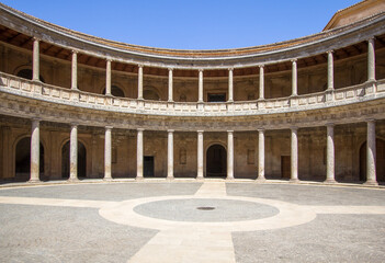 Round Patio and double colonnade of Charles V Palace, Granada, Andalusia, Spain