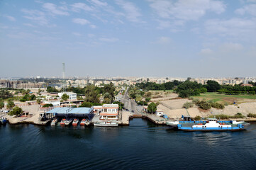 Panoramic view of the city Ismailia in Egypt - Africa. View from the Suez Canal side.