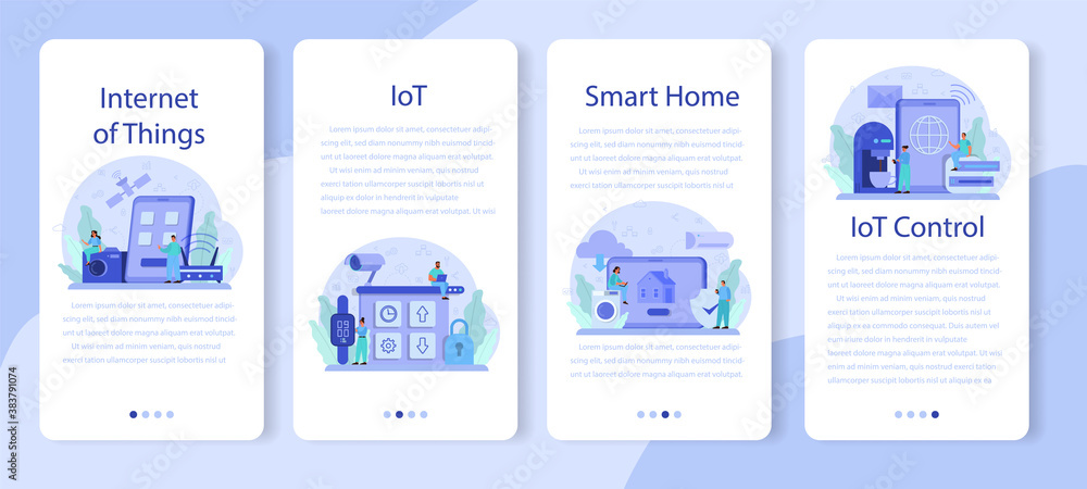 Poster internet of things mobile application banner set. idea of cloud, technology