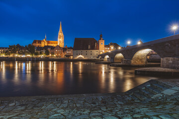 Fototapeta premium Panorama of Regensburg at evening