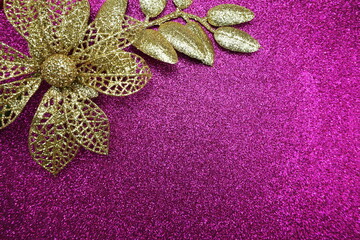 Glitter Flower Decoration with space copy on pink glitter background