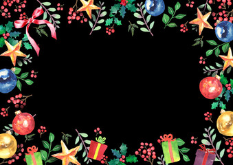 水彩で描いたクリスマスのフレーム