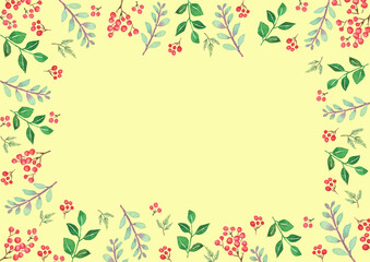 水彩で描いた植物のフレーム