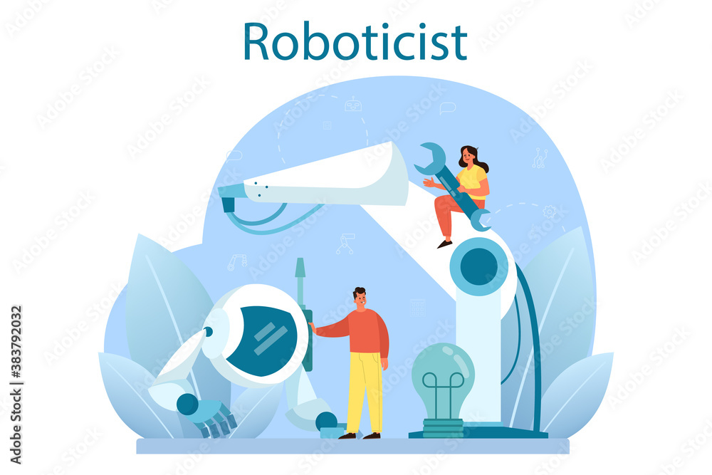 Poster roboticist concept set. robotic engineering and constructing