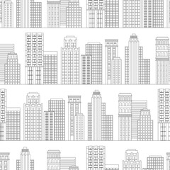 Seamless pattern of line skyscrapers. Black and white