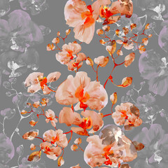 Watercolor seamless pattern. Abstract background with colorful  spring  field