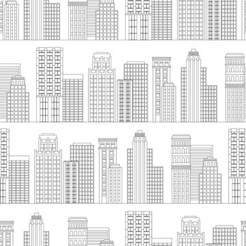 Seamless pattern of line skyscrapers. Black and white