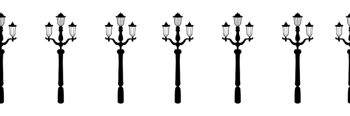 Obraz premium Street lamps seamless border. Elegant street light repeating pattern black on white. 