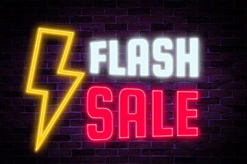 Fototapeta na wymiar Neon flash sale banner, discount product, advertising, marketing banner.