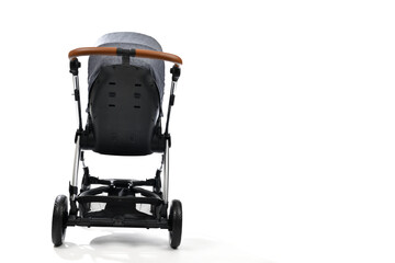 Baby stroller from back isolated on white background