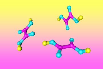 Molecular model of oxalic acid, a colorless, crystalline, toxic organic compound belonging to the family of carboxylic acids. Scientific background. 3d illustration