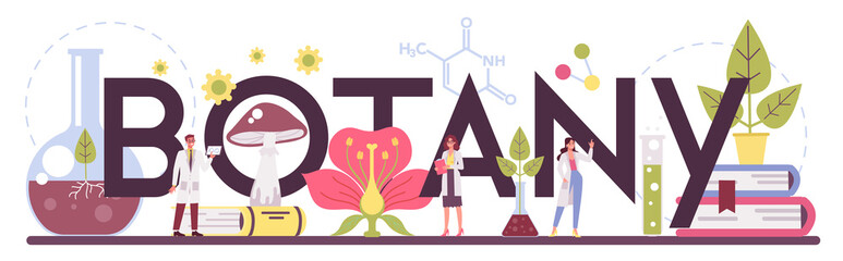 Biology science typographic header. Scientist make laboratory analysis