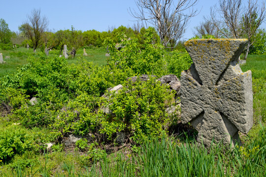 Ancient cossack village Busha and medieval graveyard in the beautiful mountain valley in Vinnitsya region of Ukraine