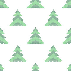 Fototapeta premium The seamless pattern with the green trees is on the white background.