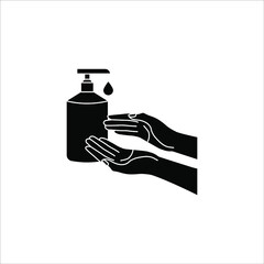 Washing hand with sanitizer liquid soap vector line icon. eps 10