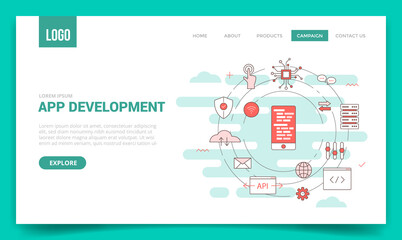 app development concept with circle icon for website template or landing page banner homepage