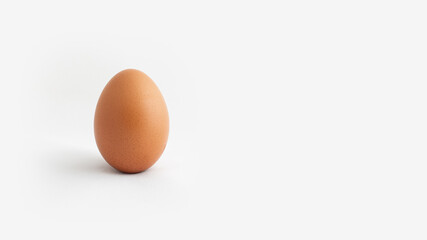 Single egg standing upright on white background