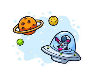 Cute spaceship cartoon character design vector illustration