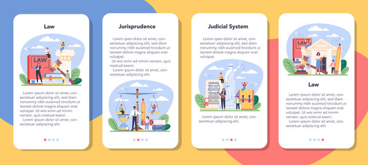 Law class mobile application banner set. Punishment and judgement