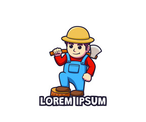 Cute lumber jack logo cartoon character design vector illustration