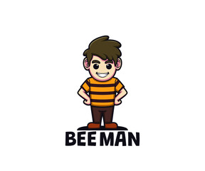 Cute bee man logo cartoon character design vector illustration