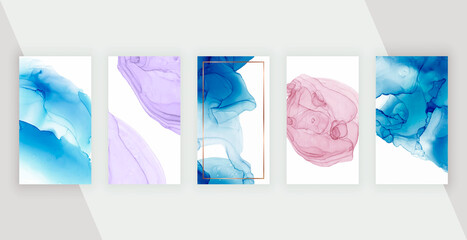 Purple, red and blue alcohol ink social media banners for stories.
