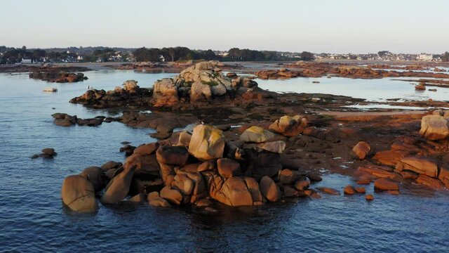 The famous pink granite coast in Cotes d Armor Brittany France