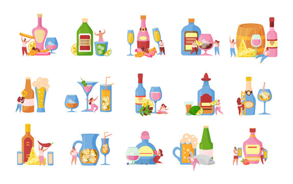 Alcoholic Cocktails Flat Icons