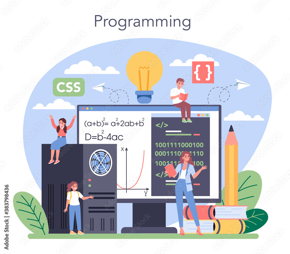 Poster it education concept. student write software and create code