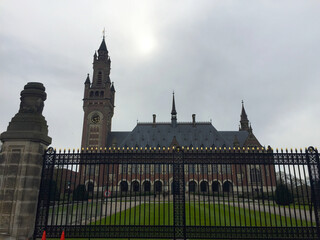 Fototapeta na wymiar The Peace Palace, an international law administrative building in Hague, Holland Netherlands